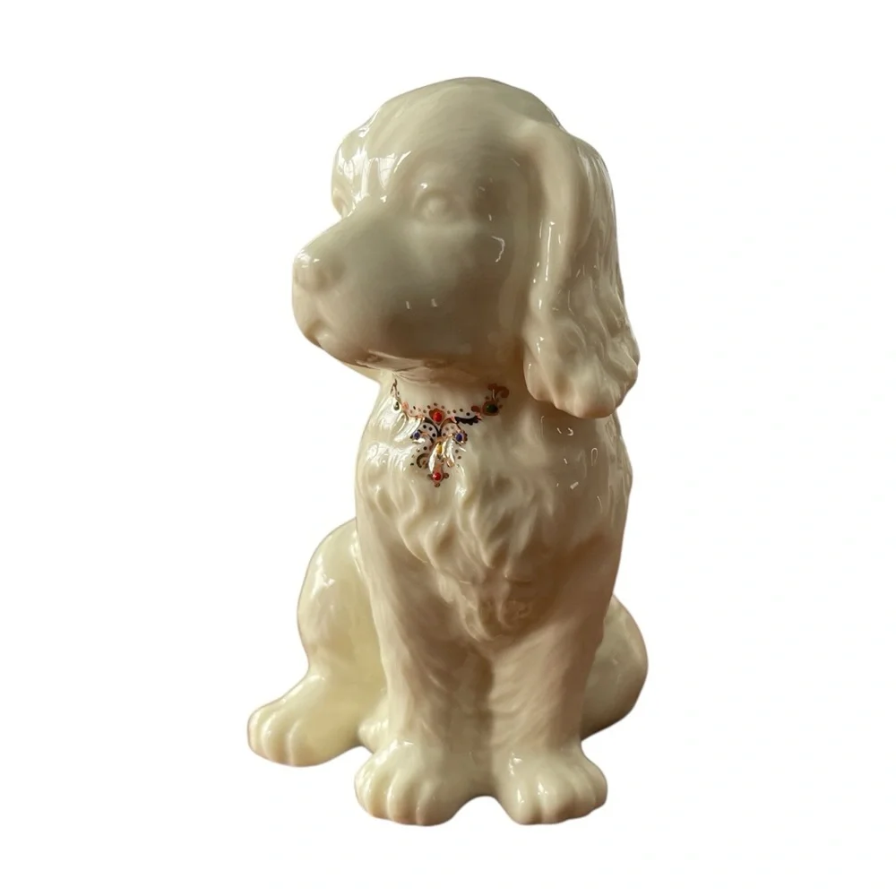 Vtg Cocker Spaniel Porcelain Dog Beige Gold Jeweled Collar Back Accents 4.5